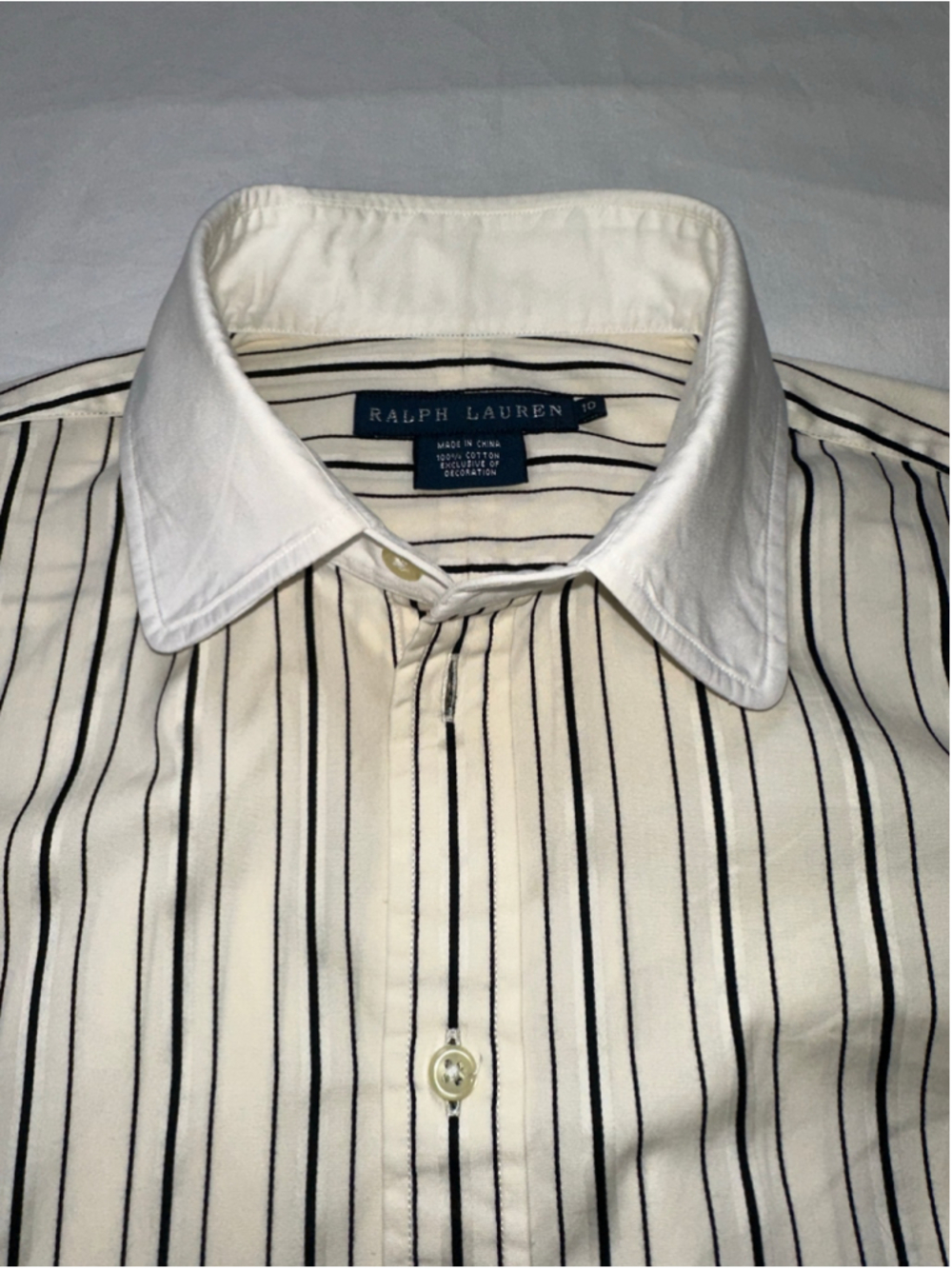 Ralph Lauren Women’s Black Ivory Stripe Cotton Puff Sleeve Button Down Shirt 10 - Picture 6 of 14